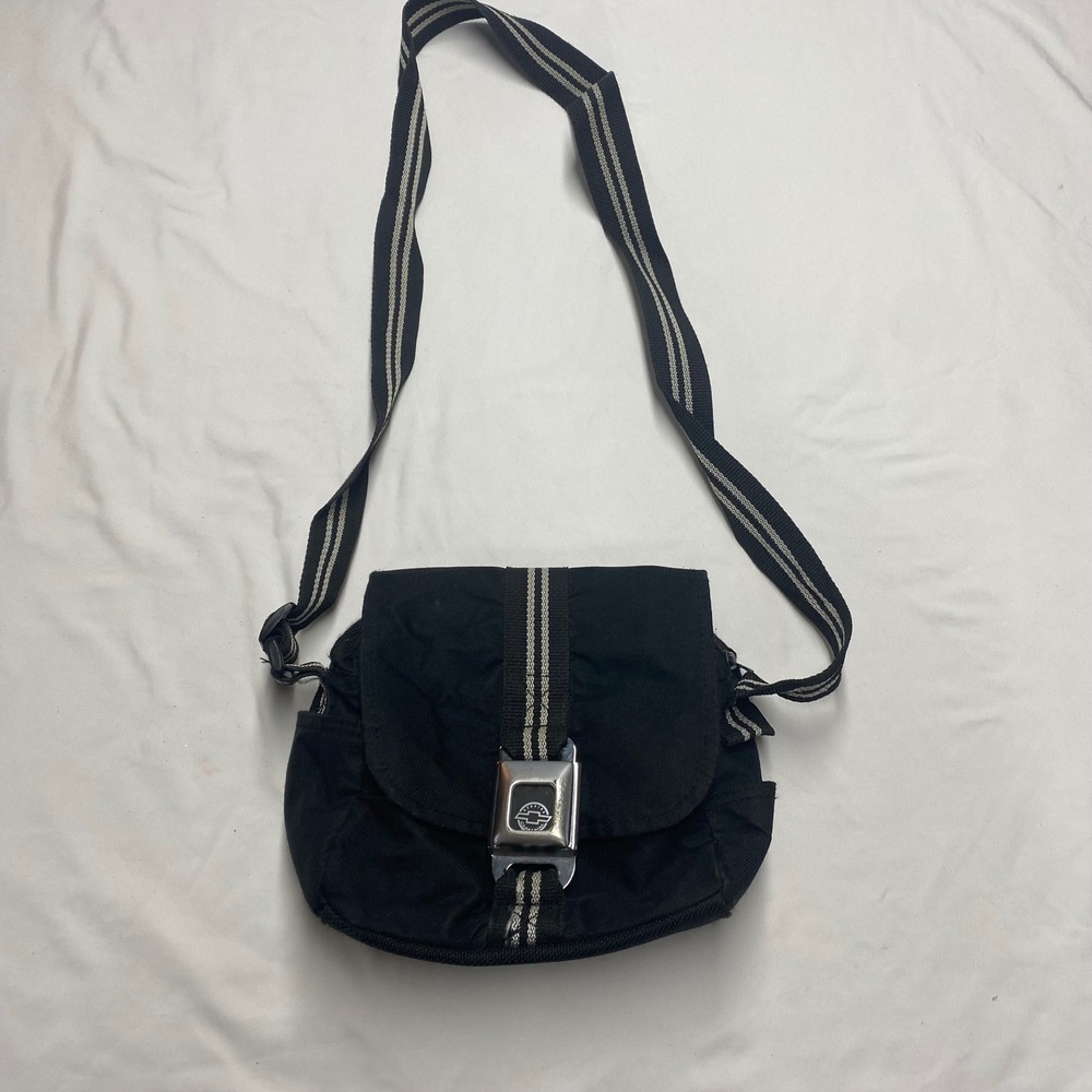 Buckle-Down Chevrolet Seatbelt Buckle Crossbody Bag Black Nylon Messenger